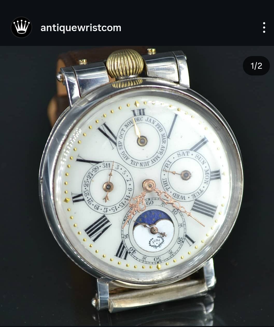 Omega-signed Jura calendar watch with moon phases, converted to wristwatch